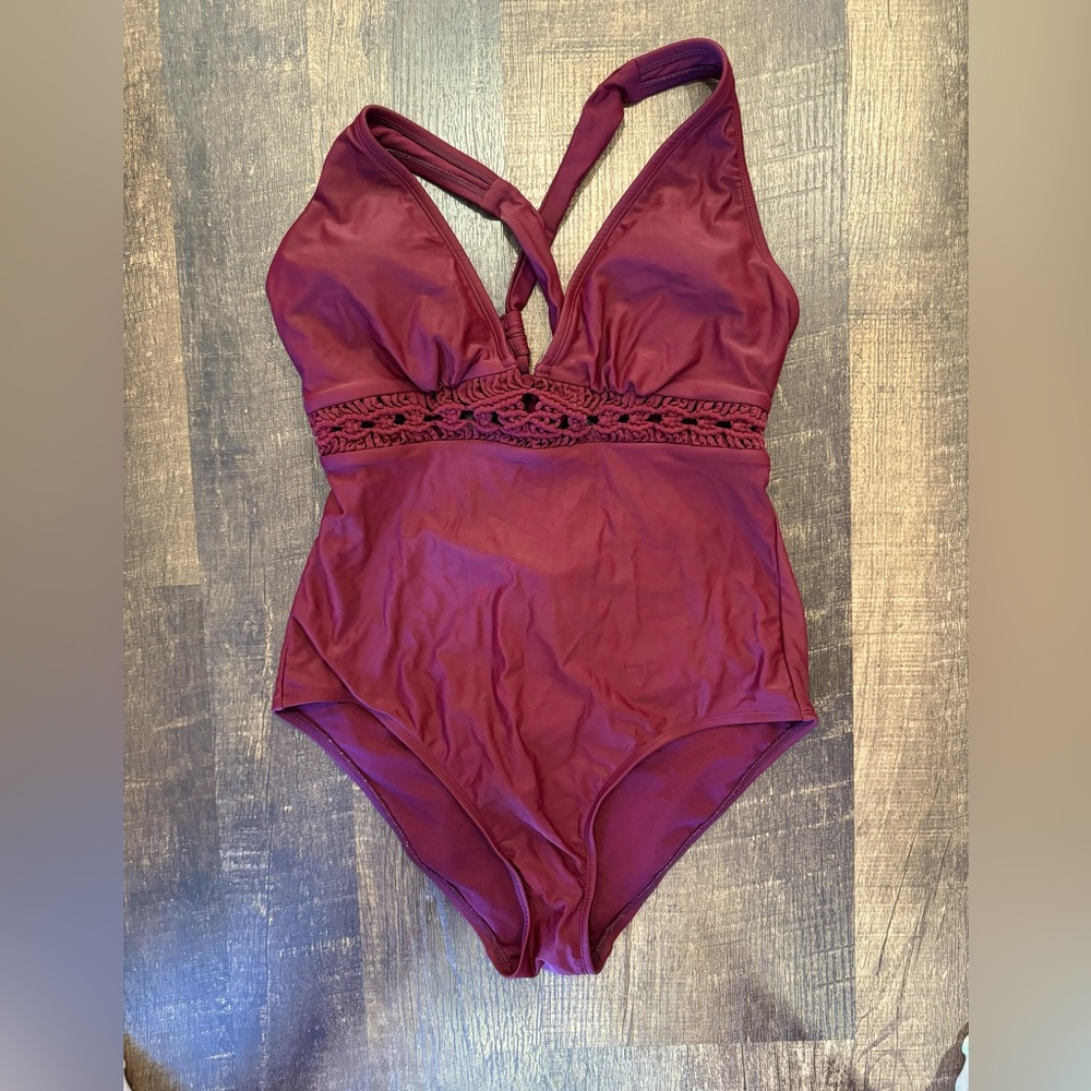 Kona sol maroon crochet one piece swimsuit